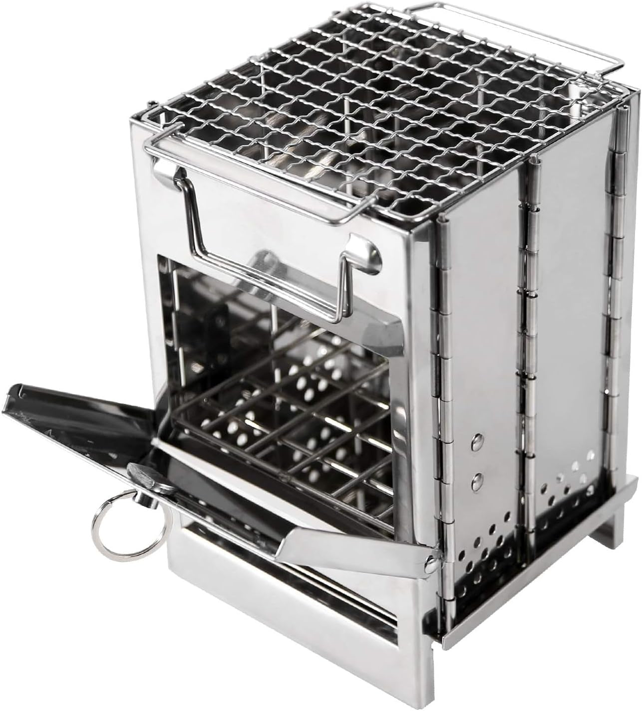 REDCAMP Camping Wood Burning Stove, Stainless Steel Compact Portable Foldable Mini Mult Fuel Camp Stove with Storage Bag, Perfect for Backpacking Hiking Outdoor Cooking Picnic BBQ (Silver-Large)